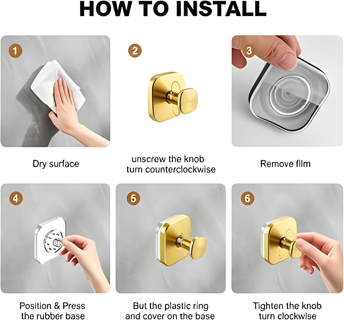 Gold Suction Cup Hooks, No Drill Shower Hooks for Bathroom & Wreath Hanger