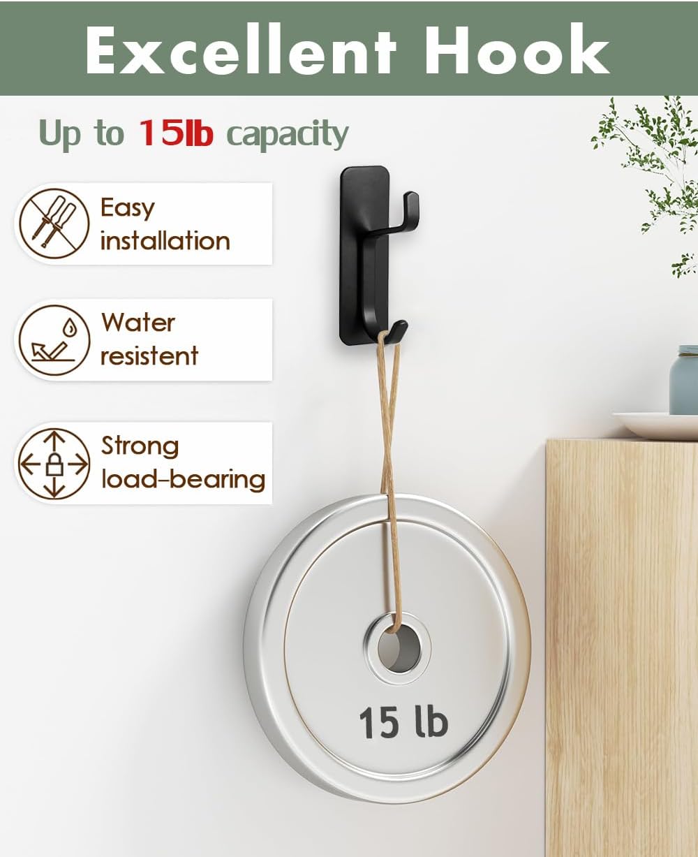 Self Adehesive Coat Hooks Heavy Duty Hooks Wall Mount Stainless Black 6Pcs