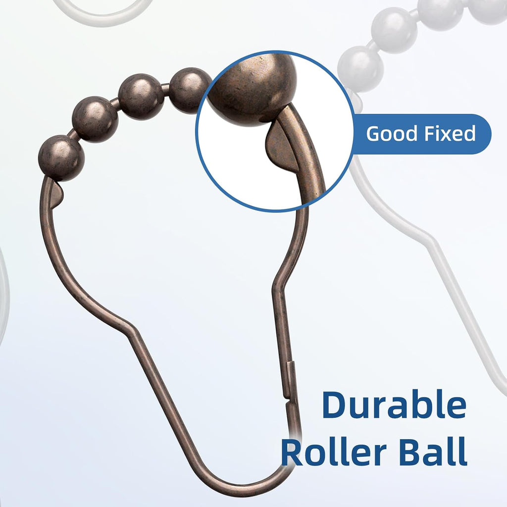 Titanker Shower Curtain Hooks Rings, Rust-Resistant Metal Shower Curtain Hooks for Bathroom Shower Rods Shower Hooks Shower Rings for Curtain - Set of 12, Bronze
