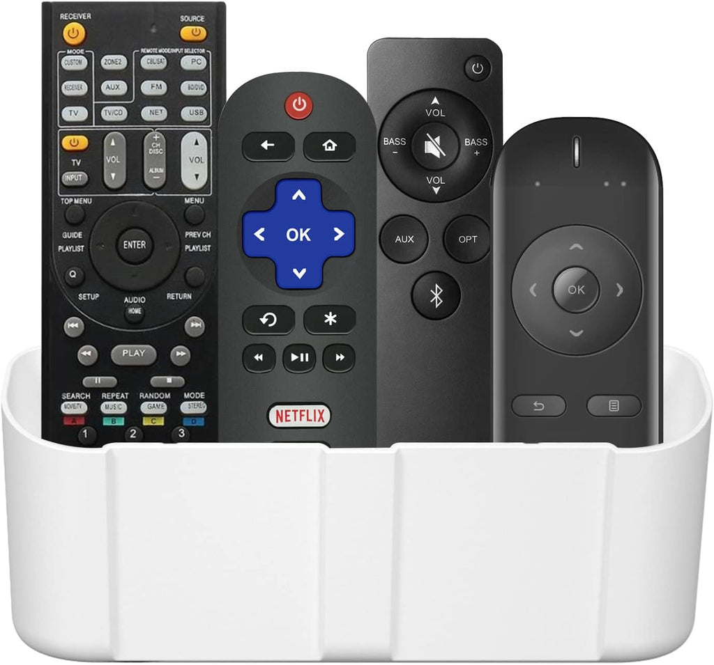 suptek Remote Control Holder Wall Mount，Hole-Free TV Remote Holder for 3 or 4 Remotes, White, Quantity 1, (S4W)