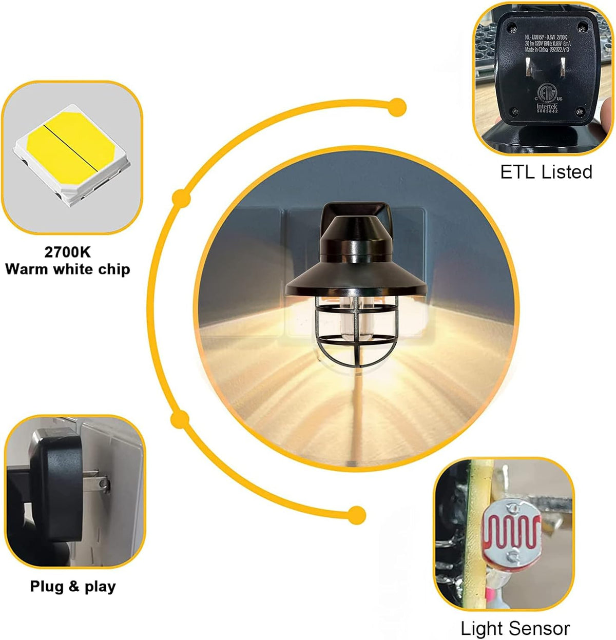 Vintage LED Night Light Plug into Wall with Dusk to Dawn Sensor 2700K 2Pack