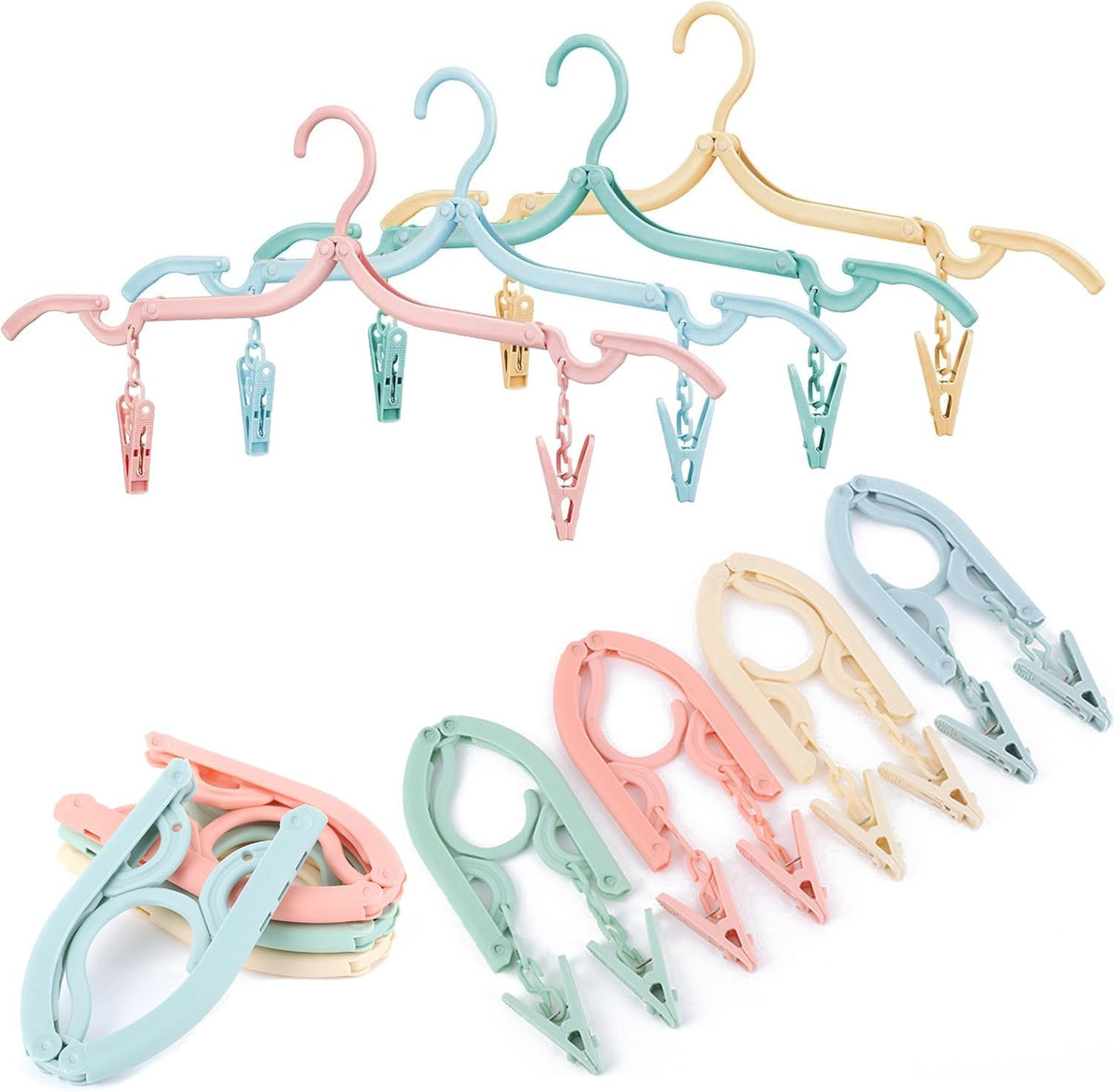 12 Pcs Foldable Travel Hangers with Clips, Plastic Hanger Folding Clothes Hangers Space Saving Clothes Hangers - Coat Hangers for Cruise Business Trip Travel