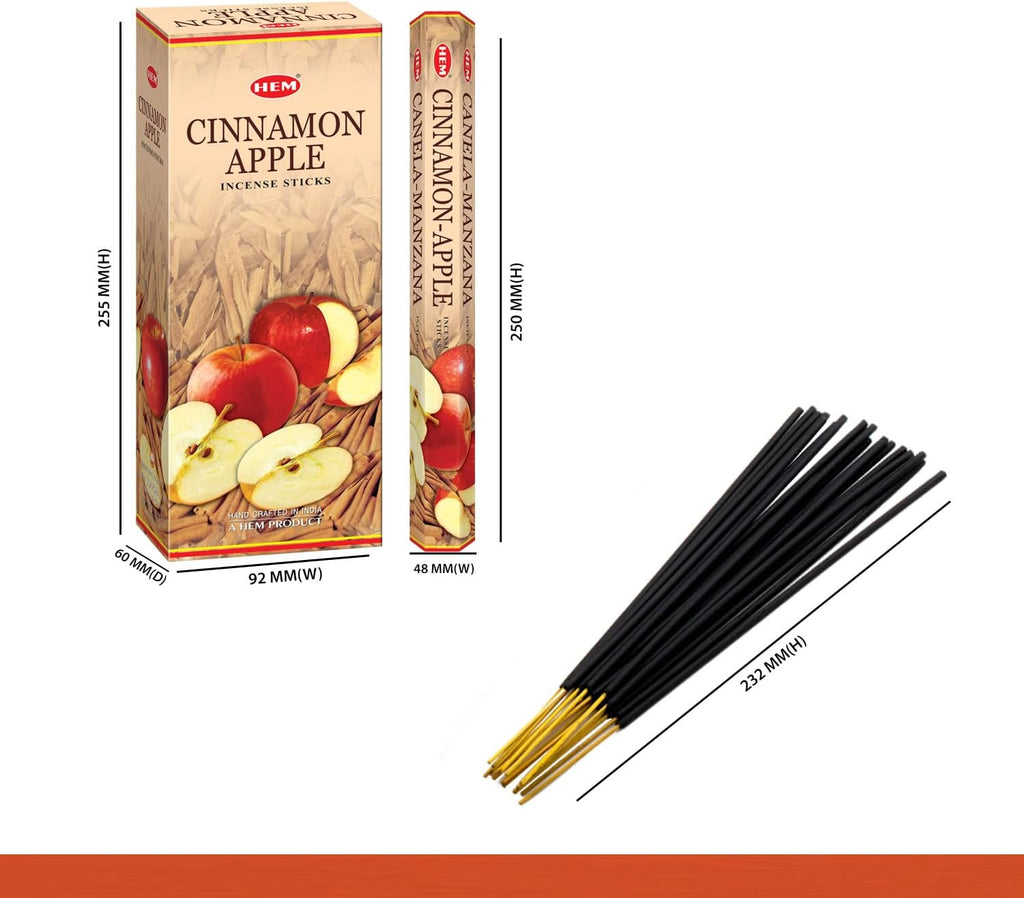 Hem Cinnamon Apple Incense Sticks (120 Sticks, 6 Boxes Inside) - 9 Inches Long, 20g per Box - Cozy and Inviting Fragrance, Evoking The Essence of Freshly Baked Apple Pie.
