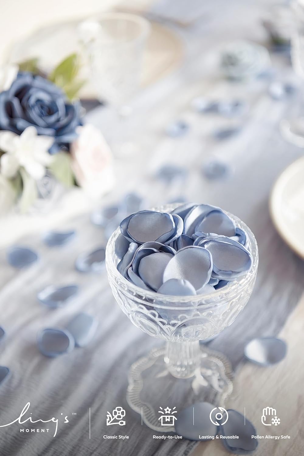 Ling's moment Silk Rose Petals, Dusty Blue Baby Blue, 200pcs