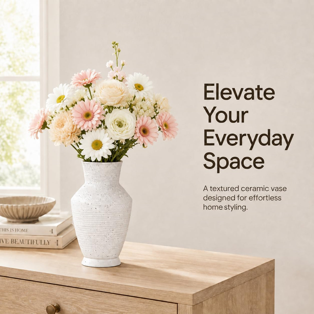 Nawaza Ceramic Flower Vase Small Farmhouse Table Decor Vase White V11