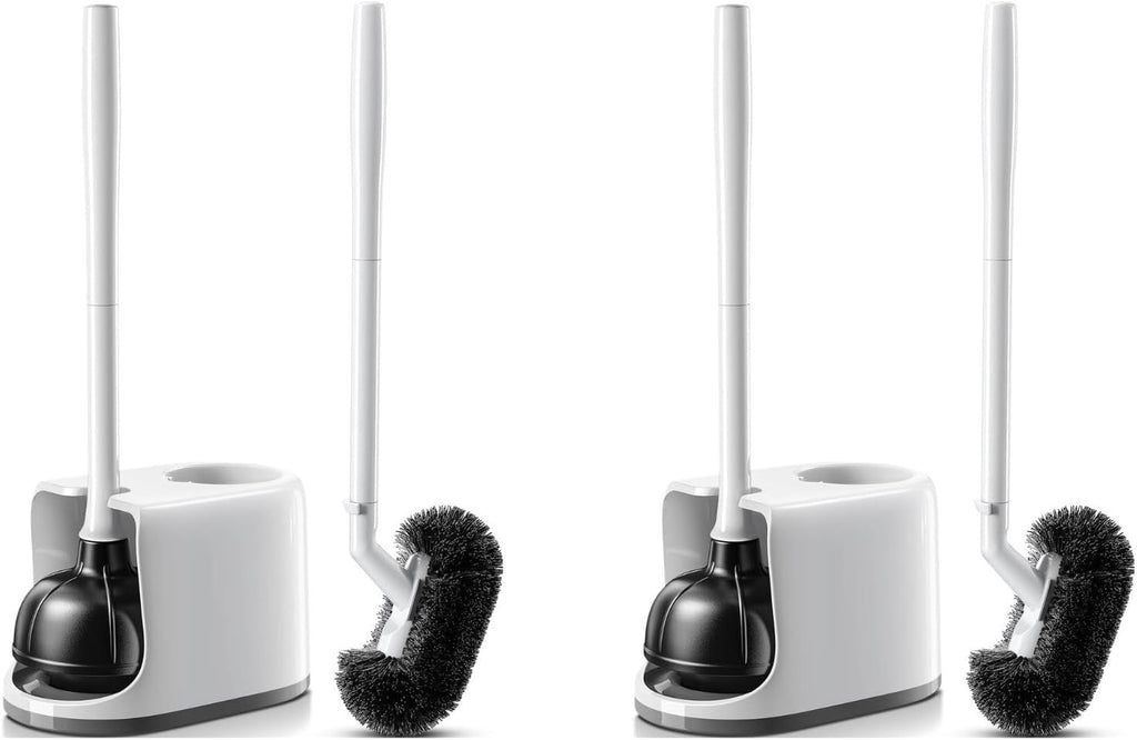 HAMITOR Toilet Plunger and Brush Set for Bathroom Cleaning, 2 Pack