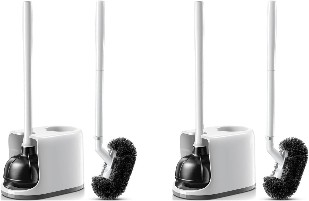 HAMITOR Toilet Plunger and Brush Set for Bathroom Cleaning, 2 Pack