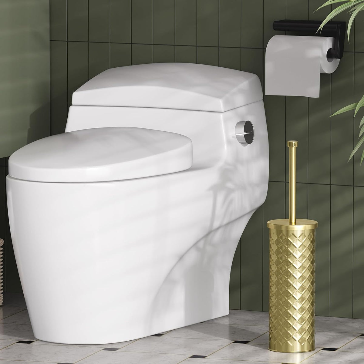 Toilet Bowl Brush and Holder Set 2 Pack with 4 Extra Brush Heads (Gold)
