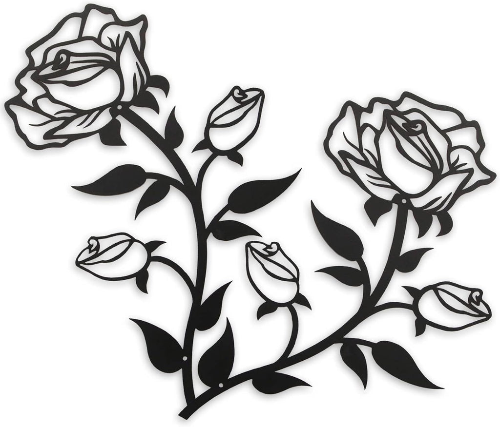 ESTART Large Rose Flower Wall Decor, 15“H Black Rose Flower Metal Wall Art