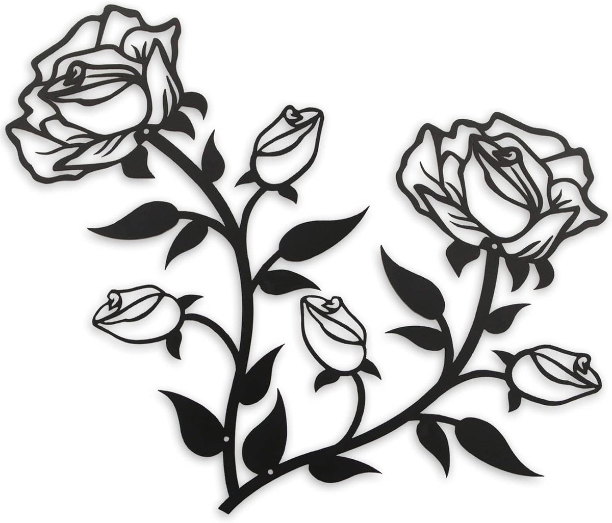 ESTART Large Rose Flower Wall Decor, 15“H Black Rose Flower Metal Wall Art