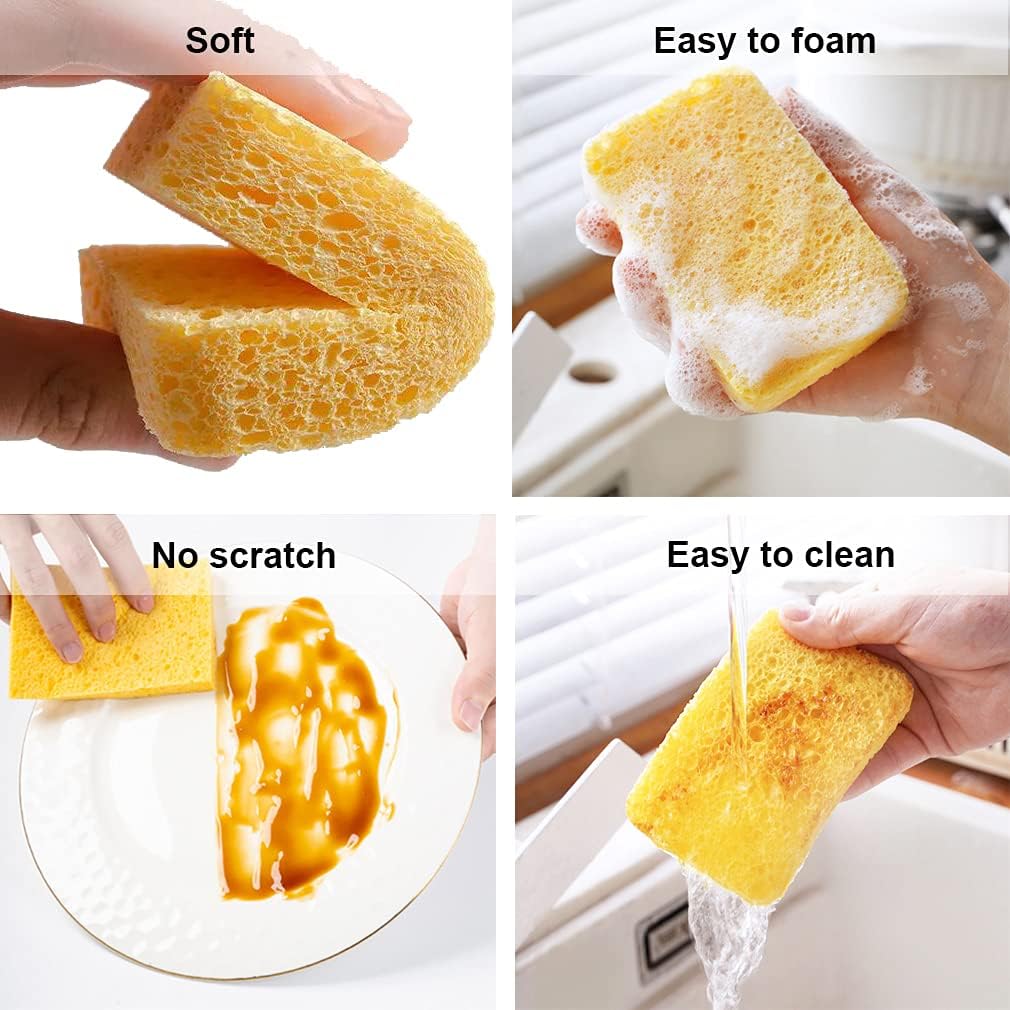 METUUTER Kitchen Sponges 12 Pack Natural Cellulose for Non Scratch Cleaning
