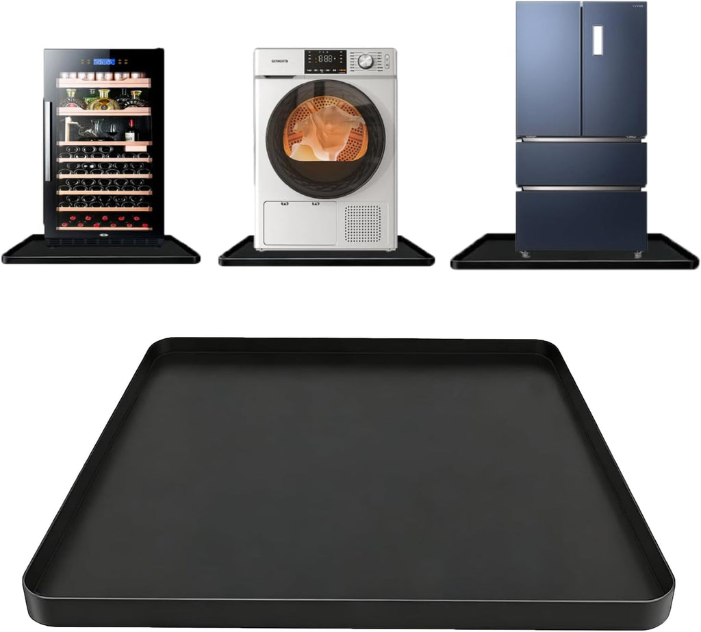 Mini Fridge Mat 24x24Inch, Under Fridge Leak Proof Drip Tray with 0.78" Raised Edge, Non-Slip Washable Appliance Floor Mat for Beverage Refrigerator, Protect Floor from Spills & Condensation