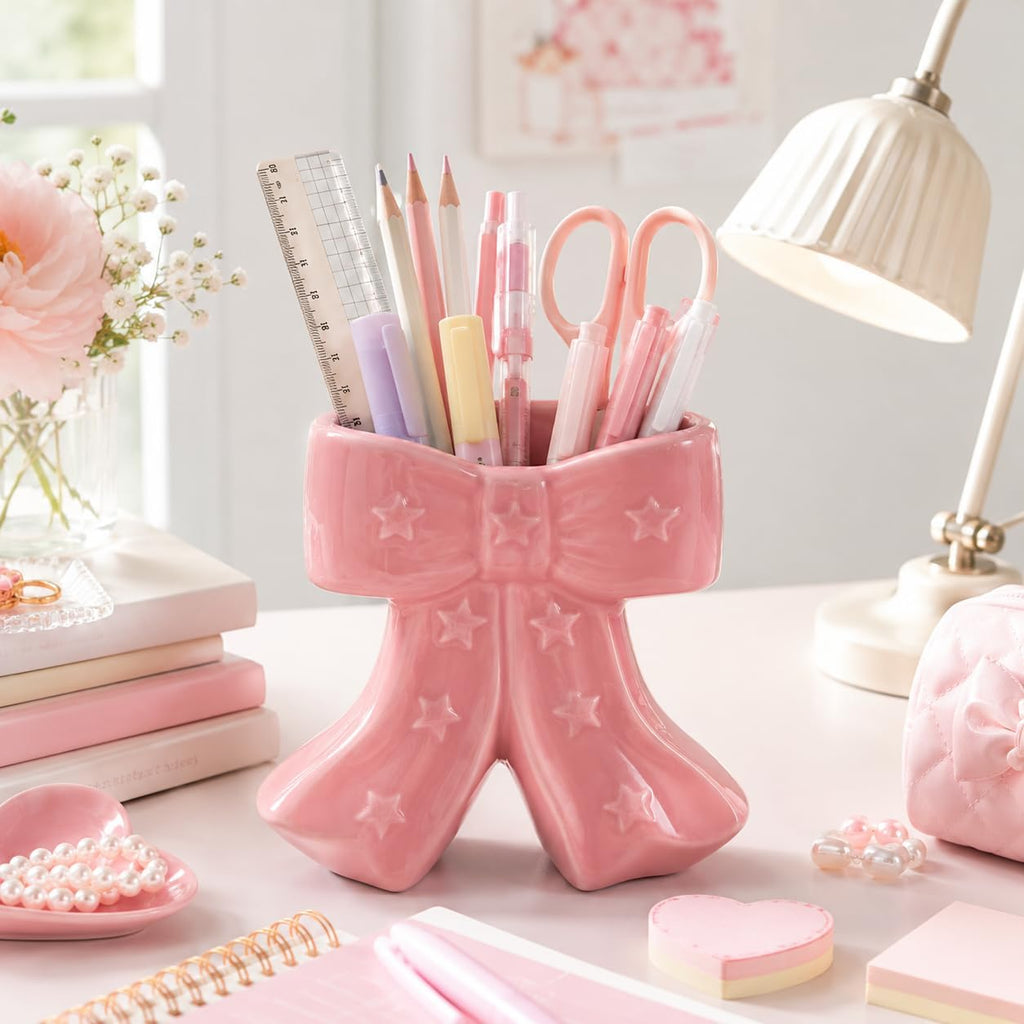 Pink Bow Vase, Hot Pink Flower Vase for Home Decor