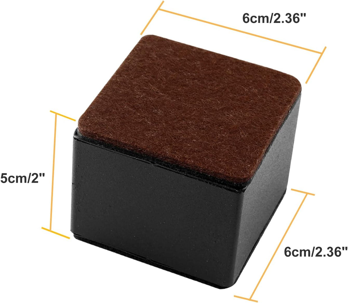 2 Inch 4Pack Black Self-Adhesive Square Bed Risers