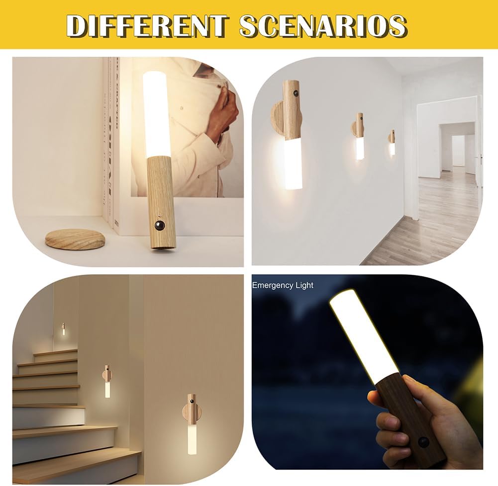 LANDGOO Wooden Motion Sensor Night Light 1-Pack, Ash Wood, Rechargeable
