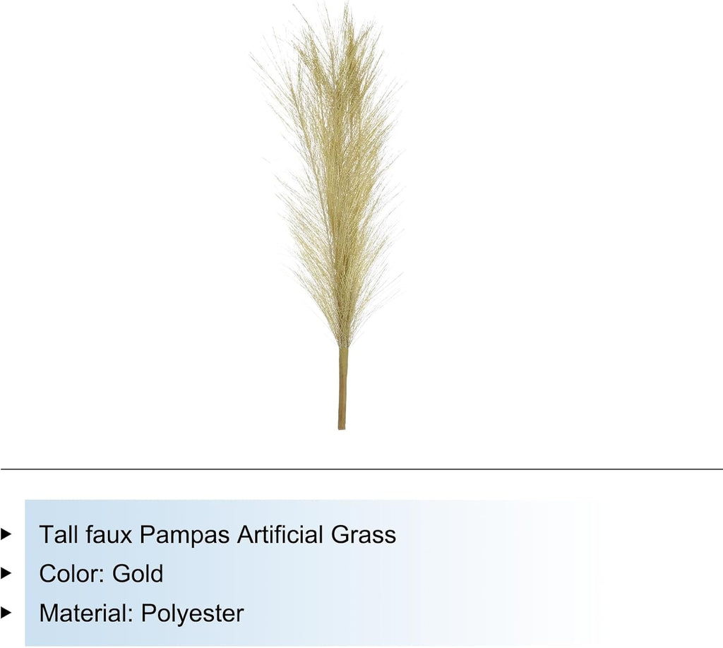 MECCANIXITY 1Pcs Faux Pampas Grass Small 45cm/17.7" Fake Fluffy Pampas Grass 7 Branches Artificial Vase Filler for Home Office Vase Wedding Decoration Gold
