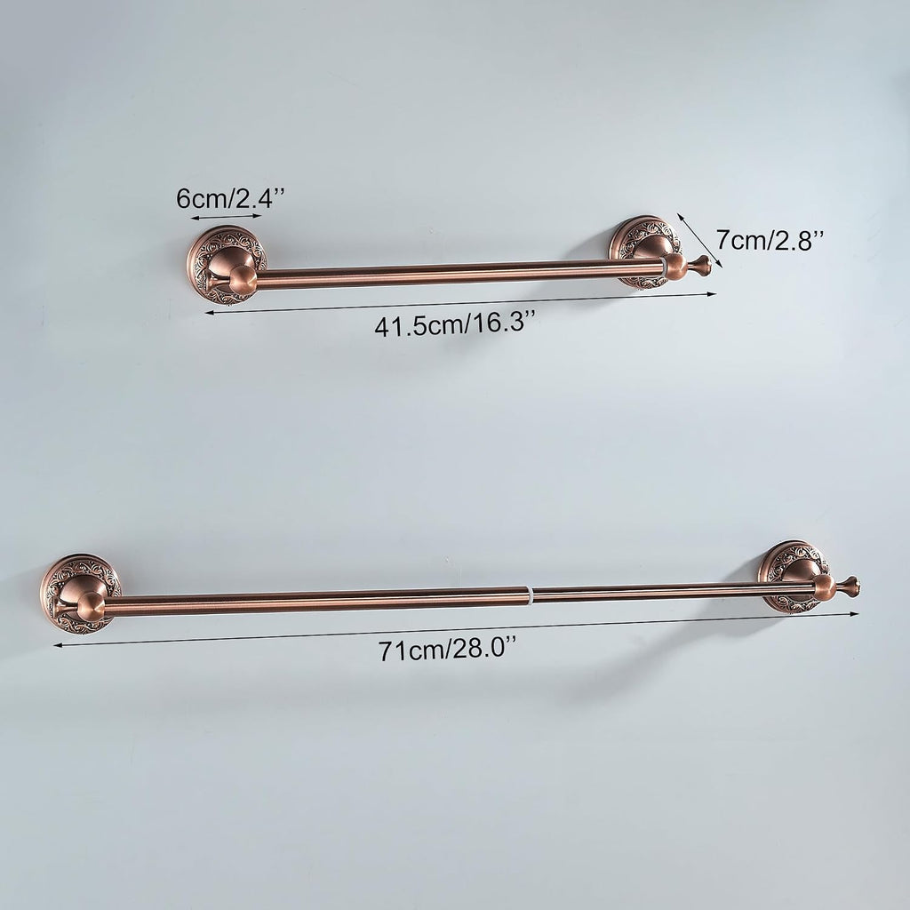 Red Copper Towel Bar, Adjustable 15.5 to 27.5 Inch Bath Towel Rack for Bathroom Towel Holder, Wall Mounted Black Bathroom Hardware Accessories,Pattern Carving Design