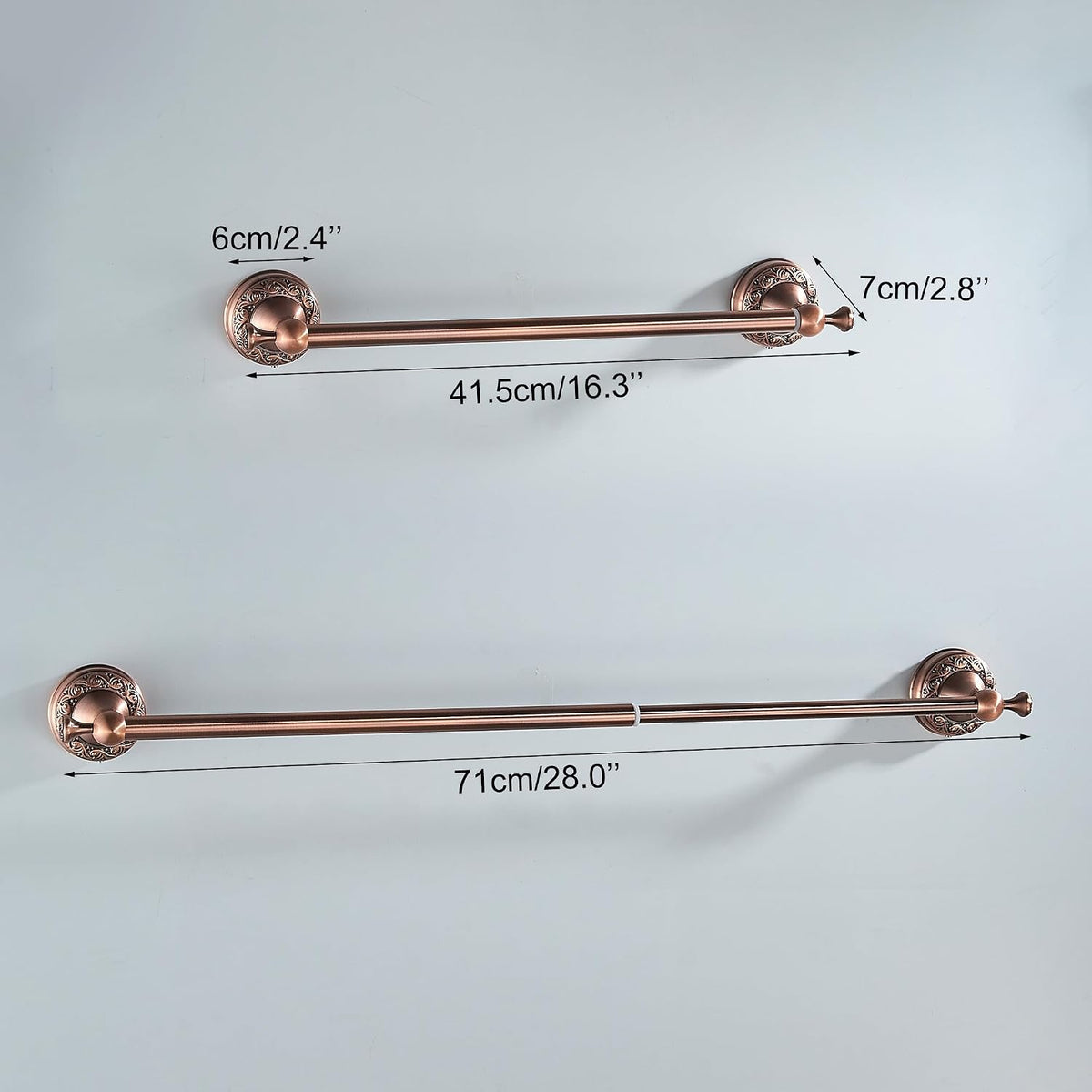 Red Copper Towel Bar, Adjustable 15.5 to 27.5 Inch Bath Towel Rack for Bathroom Towel Holder, Wall Mounted Black Bathroom Hardware Accessories,Pattern Carving Design