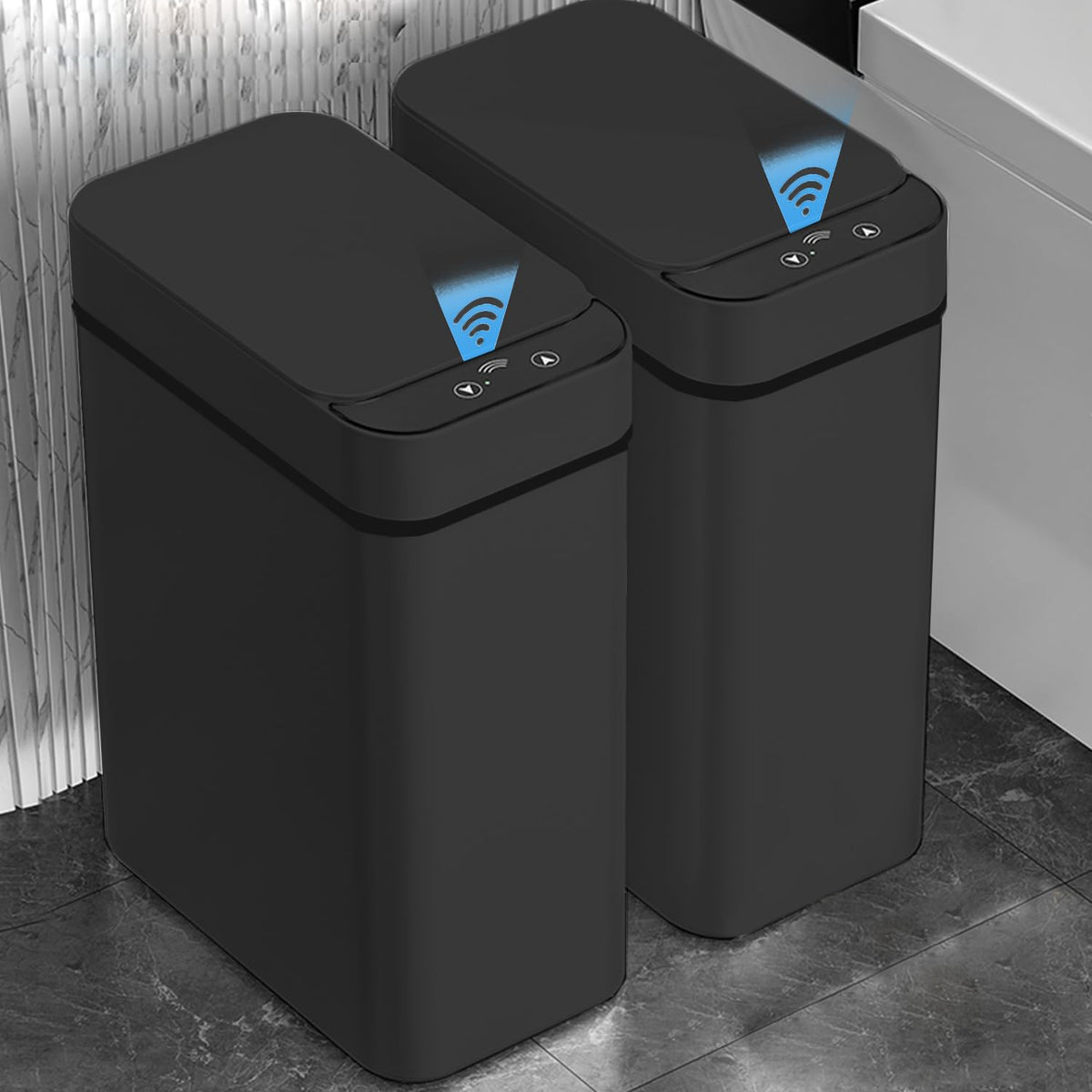 2 PACK - Touchless Bathroom Trash Can - Skinny Motion Sensor Trash Bin