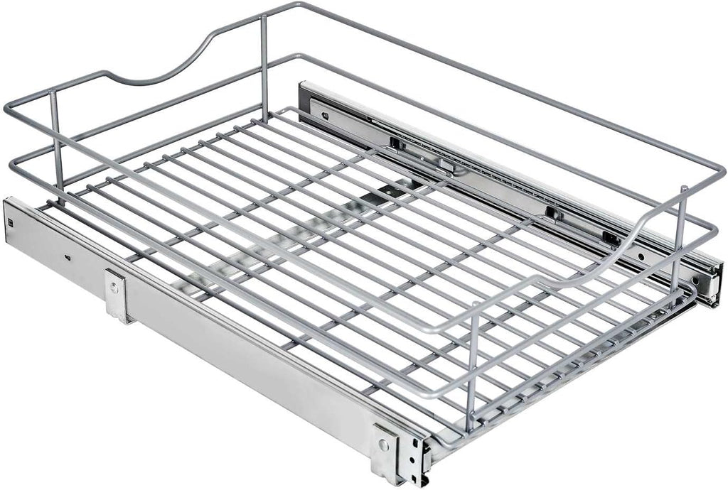 Pull Out Cabinet Organizer, (14½"W x 20" D) Soft Close Slide Out Drawer, 1 Tier Pull Out Cabient Shelf for Kitchen Base Cabinet Under Sink Space, Pantry Organization, Bathroom, Wire Basket