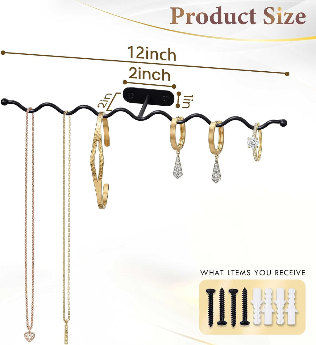 Jewelry Holder Organizer Wall: 12" Wavy Necklace Storage Rack, Anti-Scratch