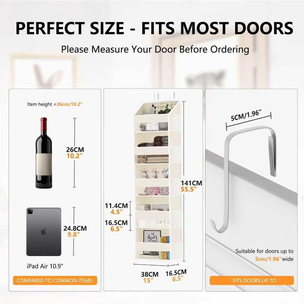 Over Door Organizer with 5 Large Pockets & 10 Mesh Side Compartments - Behind The Door Storage for Bathroom, Bedroom, Closet, Pantry, RV & Nursery - Baby Room Organizer Solution - Beige