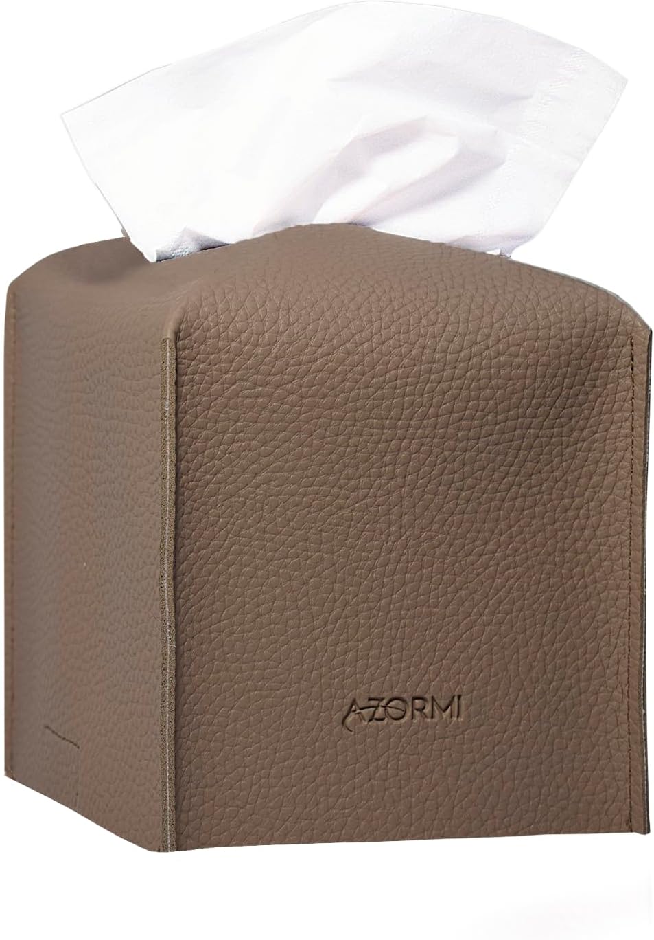 Tissue Box Cover Holder, PU Leather Tissue Box Cover Square with Bottom Belt, Cube Tissue Holder for Bathroom, Modern Organizer for Car, Office, Tabletop (Deep Lotus Root)