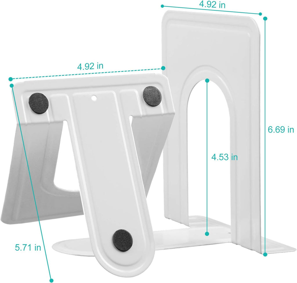 HappyHapi 7 Pairs Book Ends, Heavy Duty Bookends for Shelves, White