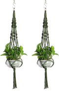 Vpang 2 Pack Macrame Plant Hanger, Outdoor Indoor Hanging Planter Basket Flower Pot Holder Nylon Rope Home Decor 41 Inch (Blackish Green)