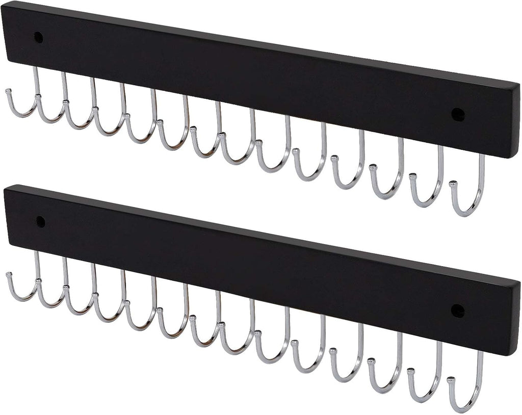 SCUNDA Wall Mounted Necklace Holder, Classic Style Necklace Holder, Tangle-Free Wall Jewelry Organizer with 28 Hooks(2 Packs,Black)