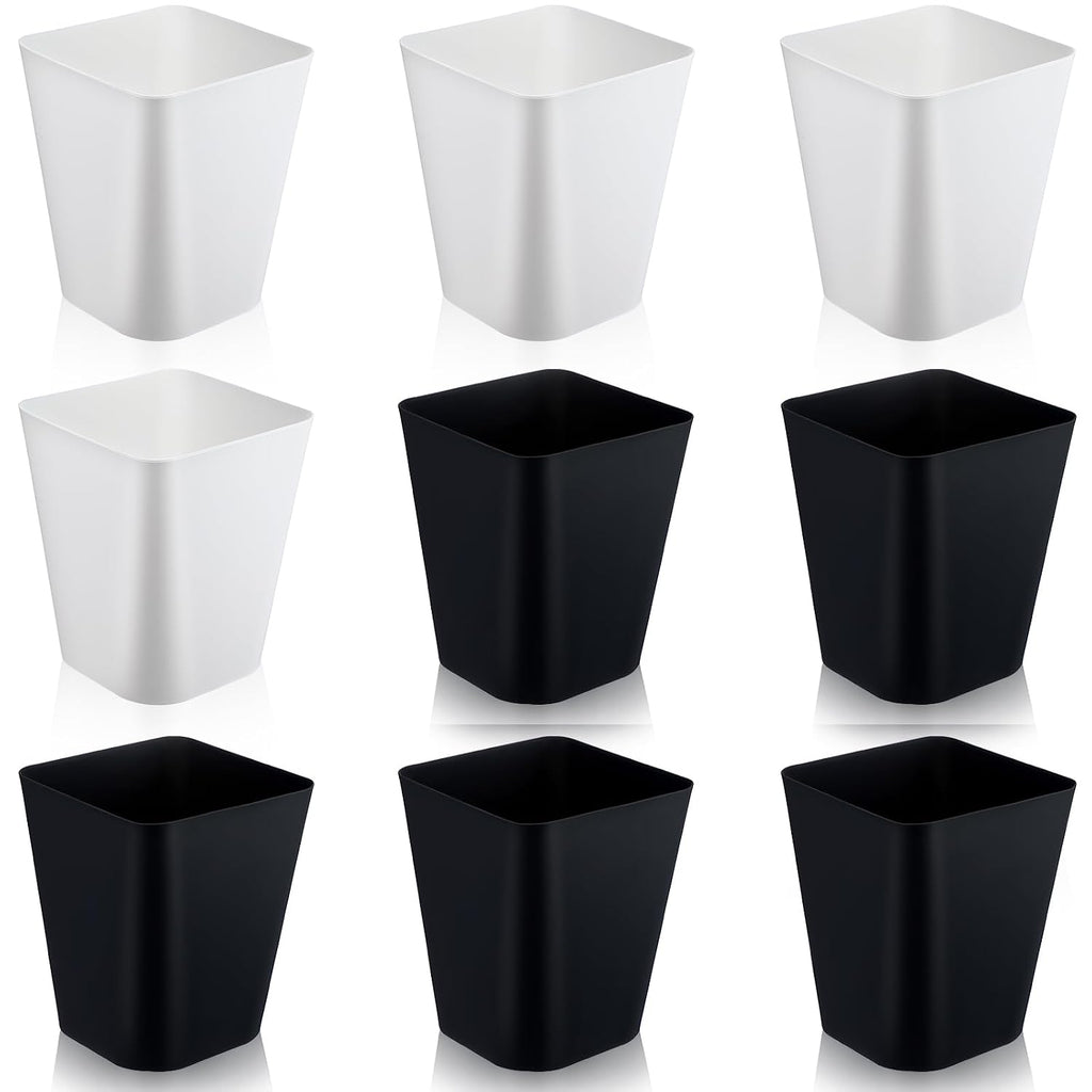 Hoolerry 9 Pieces Garbage Can 2 Gallon Small Trash Cans Bulk Bathroom Trash Bin Plastic Wastebasket Square for Bedroom Slim Bathroom Trashcan Small Container for Kitchen Office Home (Black,White)