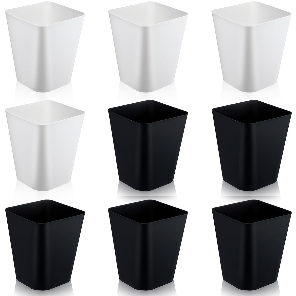 Hoolerry 9 Pieces Garbage Can 2 Gallon Small Trash Cans Bulk Bathroom Trash Bin Plastic Wastebasket Square for Bedroom Slim Bathroom Trashcan Small Container for Kitchen Office Home (Black,White)