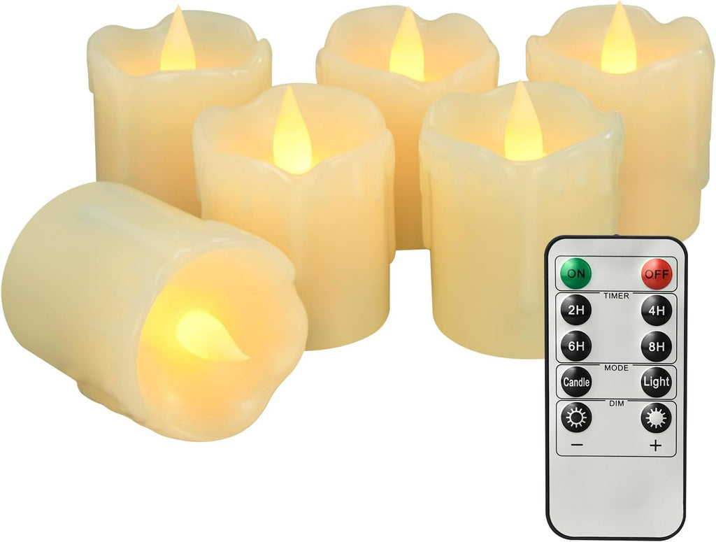 6 Pack Real Wax Flameless Candles with Remote, 2" x 2.5", Last 240H