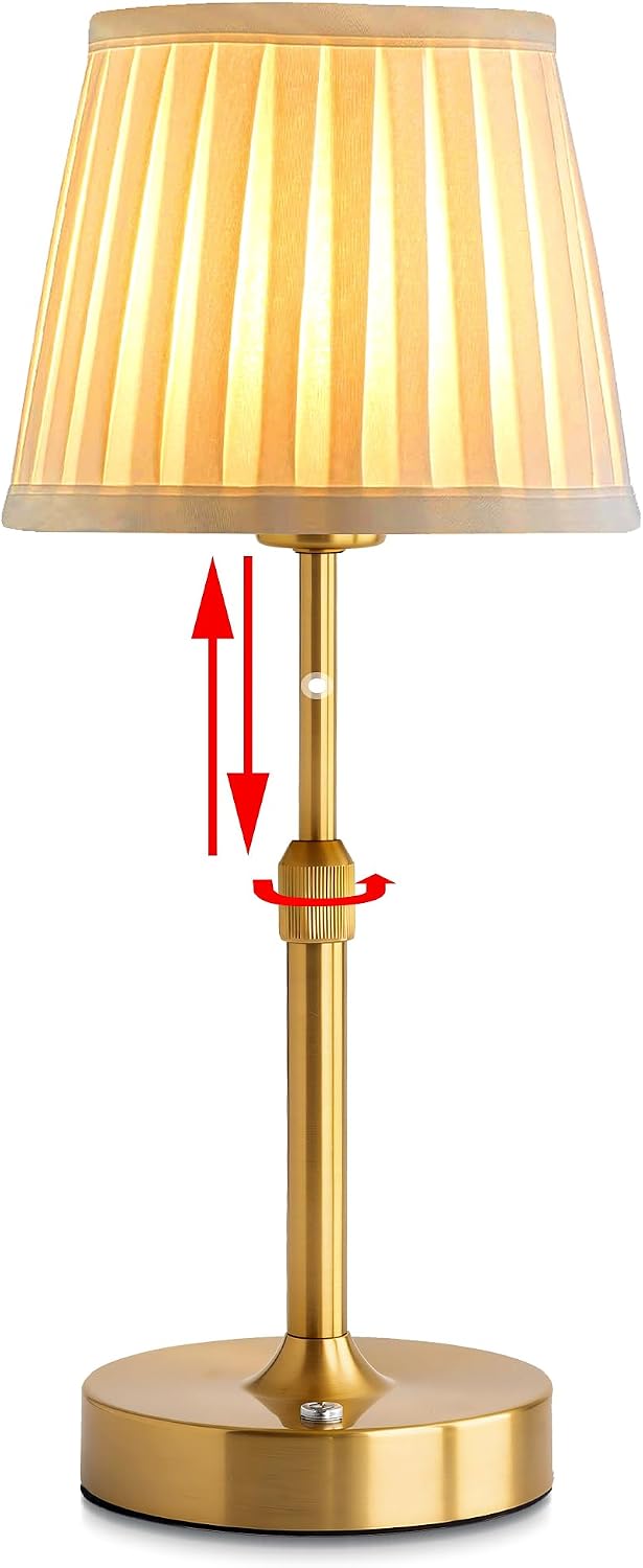 Cordless Rechargeable LED Table Lamp with Telescopic Pole, 5200mAh Touch Control 3-Level Brightness Battery Powered Table Light, for Kitchen Patio Restaurant (Gold)