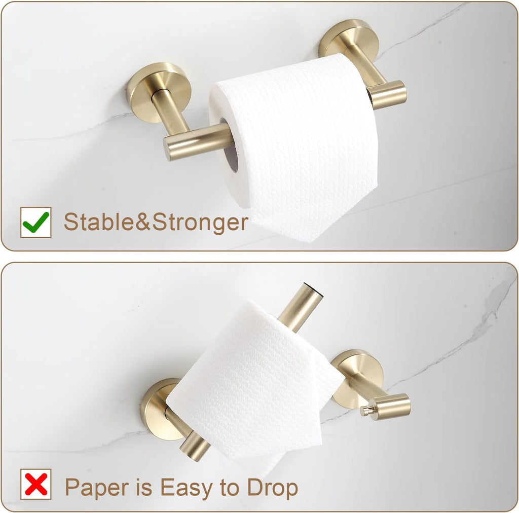 BGL Toilet Paper Holder Brushed Gold Wall Mount, Bathroom Toilet Paper Holder Brushed Nickel SUS 304 Stainless Steel, Double Post Pivoting Toilet Paper Roll Holder for Bathroom RV