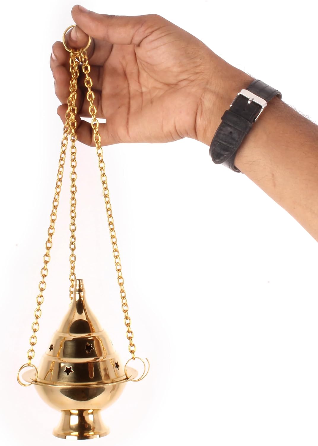 Brass Hanging Incense Censer with Chain for Charcoal, 4.5 Inch High