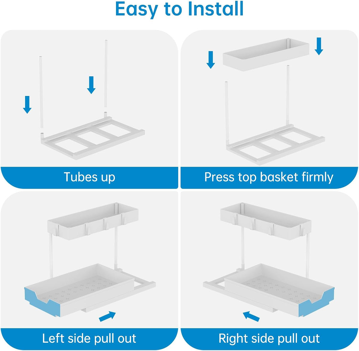 NATURE'S SOURCE 2-Tier Under Sink Organizers and Storage 2 Pack Sliding L-shape Under Cabinet Organizers For Narrow Space Multi-purpose Sink Organizer for Bathroom Kitchen Drawer(White 2 Pack)