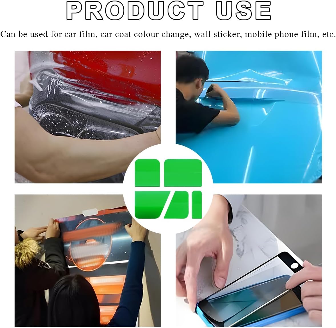 KVAEY 5 in 1 Rubber Squeegee Kit, Anti-Scratch Flexible Soft Matte TPU Coating Scraper Kit, Small Tint Squeegee Water Blade Scraper for Paint Protection Film Household Cleaning (Green)