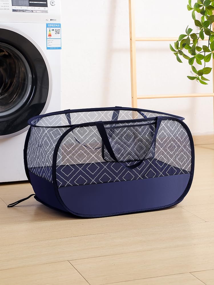 100L Extra Large Mesh Pop Up Laundry Hamper 2 Pack with Pocket and bag
