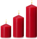 Pillar Candles 3 x 4, 6, and 8 inches, Large Handmade Candles Set of 3, Red Decorative Candles for Wedding, Home Decoration, Dinner, Church