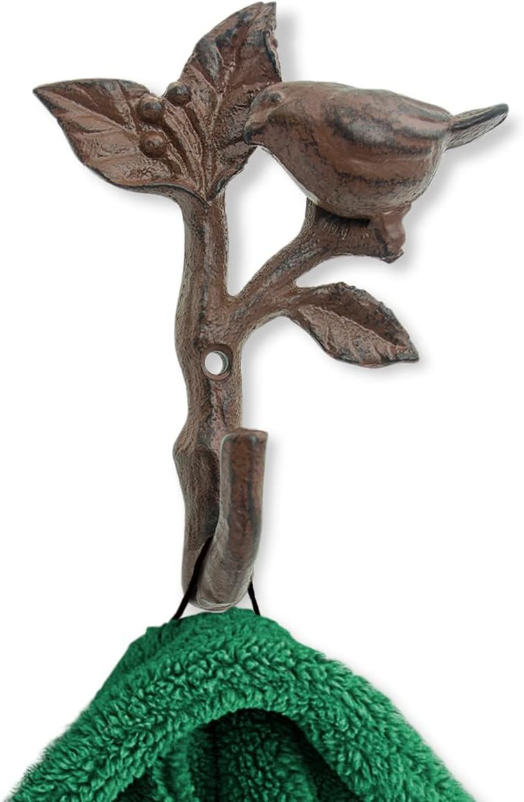 Comfify Rust Brown Bird on a Branch Cast Iron Wall Hook – Screws Included