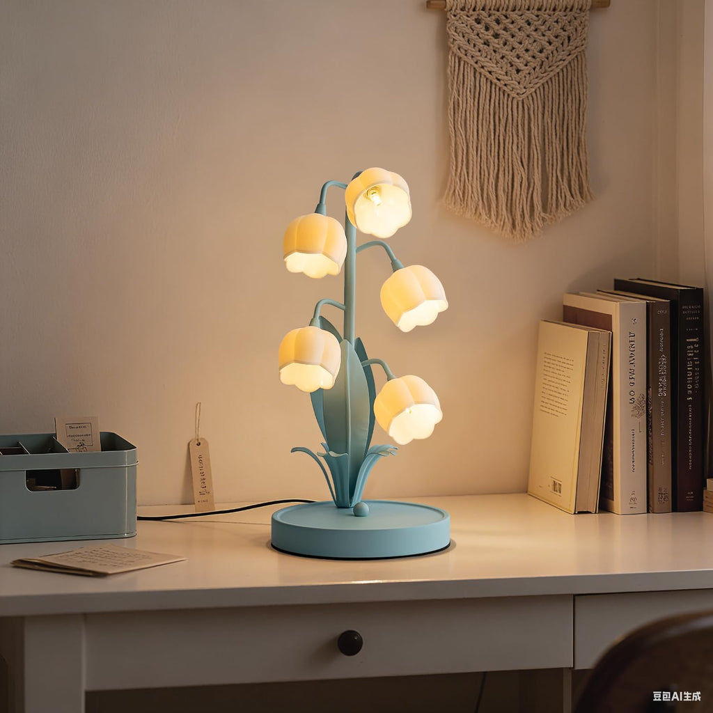 WERFOP Flower Table Lamp, Lily of The Valley Lamp for Bedside Accent 3 Color Modes Cottagecore Soft Reading Night Light for Bedroom, Corner, Dorm, Entrance Home Vintage Decor (Powder Blue)