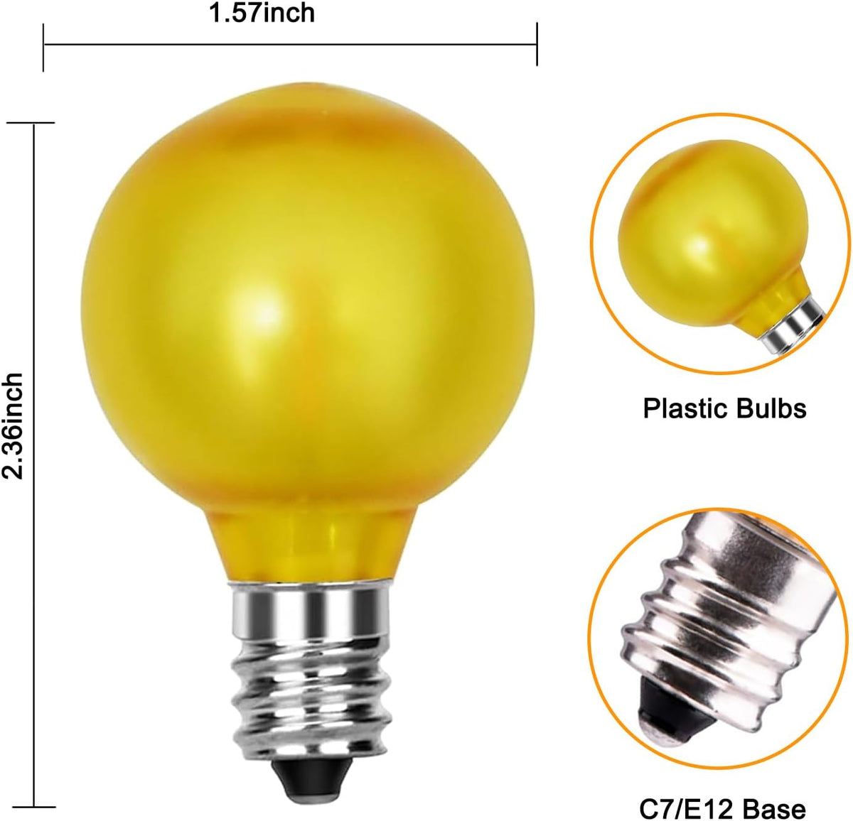 25 Pack G40 Frosted Multi-Color LED Replacement Bulbs, Shatterproof LED Globe Light Bulbs for Indoor Outdoor Christmas String Lights, 0.6W Energy Saving String Light Bulbs, E12/C7 Candelabra Base