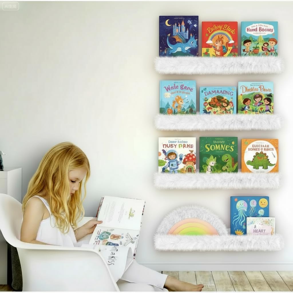 1PC Plush Bookshelf for Kids, Soft Hanging Wall Book Display Shelf