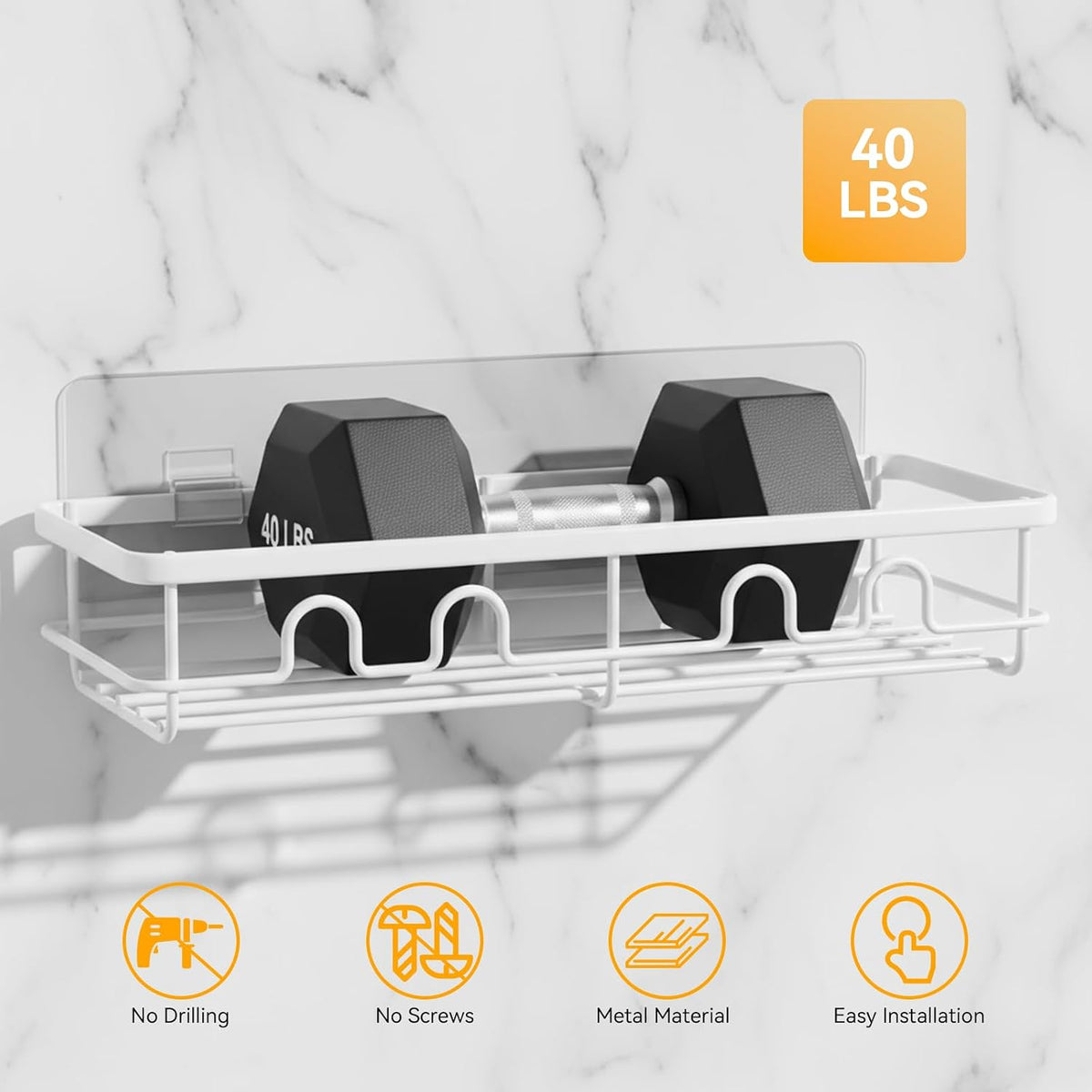 Adhesive Shower Caddy, Large Capacity Shower Racks for Inside Shower, No Drill Bathroom Shower Organizer and Storage, 2 Pack White Bathroom Shelves, Home Decor Rv Accessories, Apartment