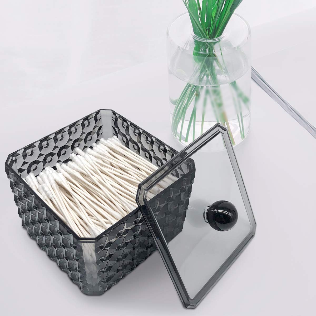 Jutoe Qtip Dispenser, Acrylic Cotton Pad Container, 1PCS, Brushed Nickel