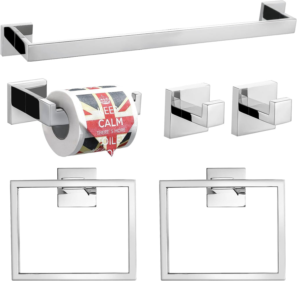 TQKAG 6-Piece Towel Bar Set, 23.6" Bathroom Hardware Set, Polished Chrome