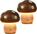 LONRISWAY 2Pack Wood Small Mushroom Table Lamp, LED Rechargeable Cordless Touch Bedside Lamps, Wireless Stepless Dimming Night Light, Portable Battery Lamp for Bedroom Nightstand for Birthday Gifts