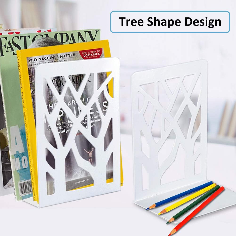 Book Ends, Bookends, Bookends for Shelves, Bookend, Book Ends for Heavy Books, White Metal Book Shelf Holder Home Decorative, Book Stoppers for Shelves, Bookend Supports 3 Pair