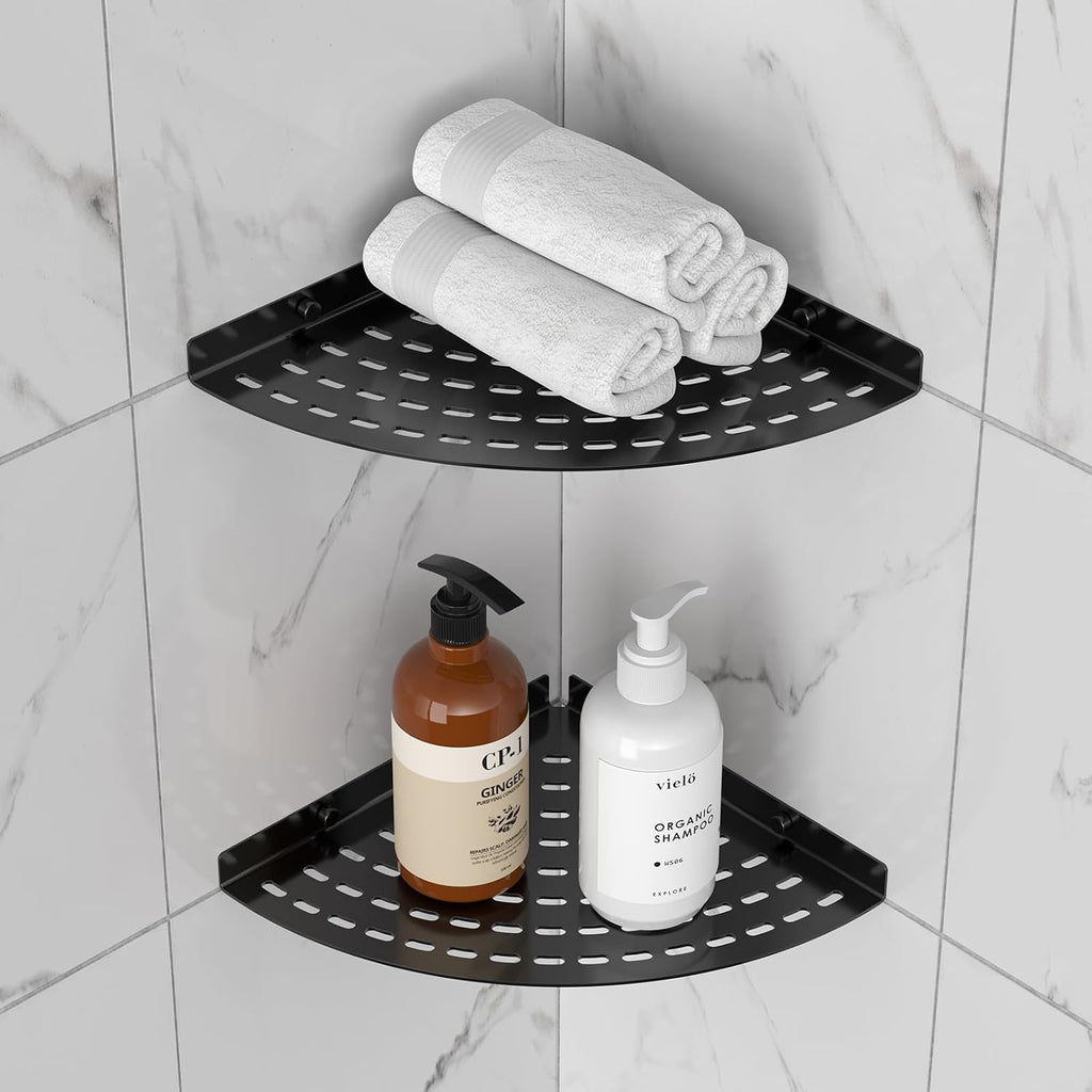 2 Pack Corner Shower Shelves 304 Stainless Steel Shower Corner Shelf Matte Black 8 in Corner Shower Shelf Prevent Rust Drilling Installation